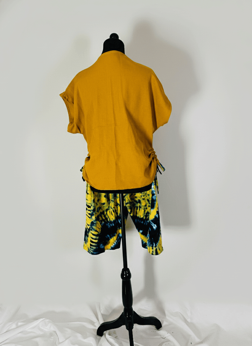Mustard Tie-Dye Kimono w/Short(2-Piece Set) image 1