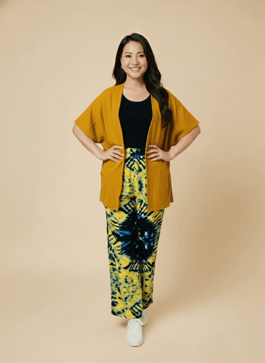 Mustard Tie-Dye Kimono(2-Piece Set) image 0