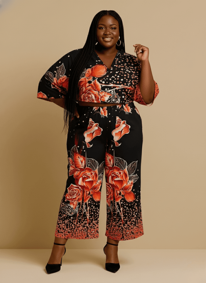 Crimson Bloom Crop Set(2-Piece Set) - One-Size Plus, Red image