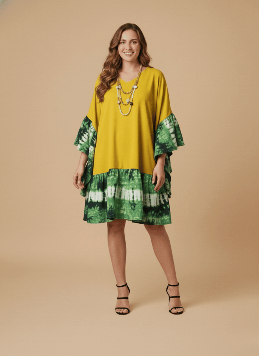 Green Battik Poncho Dress - One-Size image