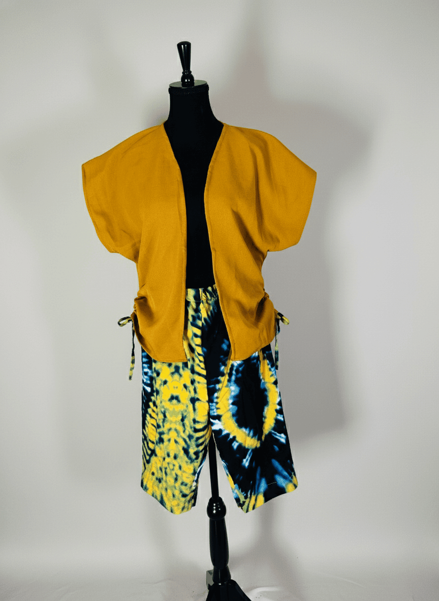 Mustard Tie-Dye Kimono w/Short(2-Piece Set) image 2